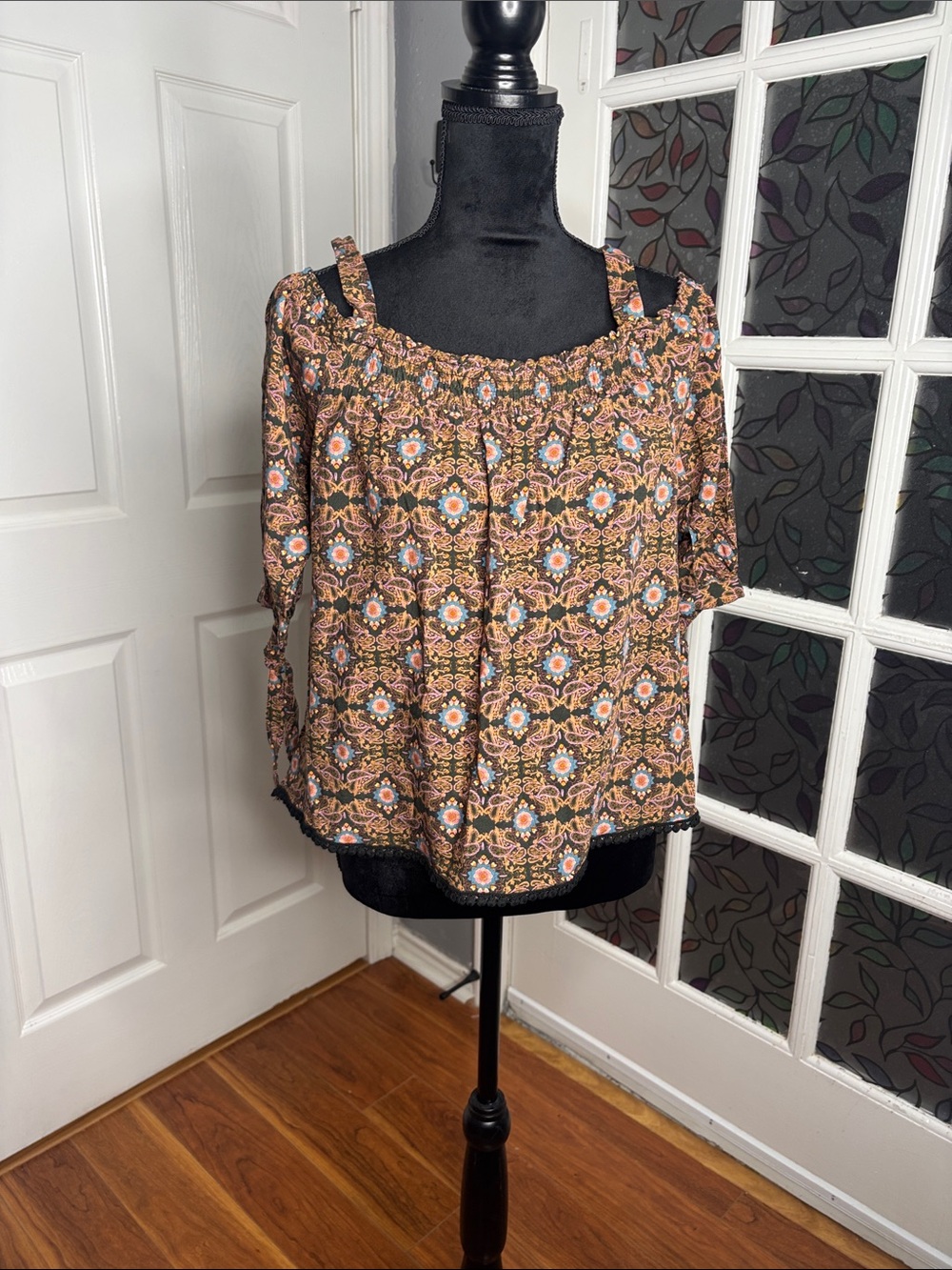 Daytrip Brown Floral Off-Shoulder Peasant Top